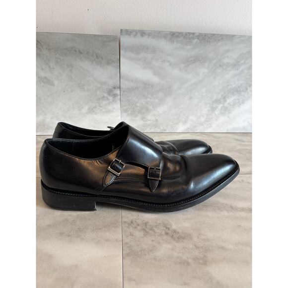 Hugo Boss Men Black Leather DOUBLE MONK STRAP Dress Shoe LOGO BUCKLE 11.5 - Picture 1 of 7